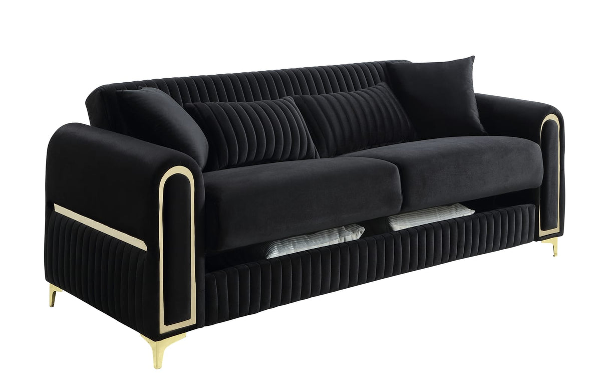 Black Polyester Upholstered Sofa - 88" Modern Sofa