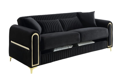 Black Polyester Upholstered Sofa - 88" Modern Sofa