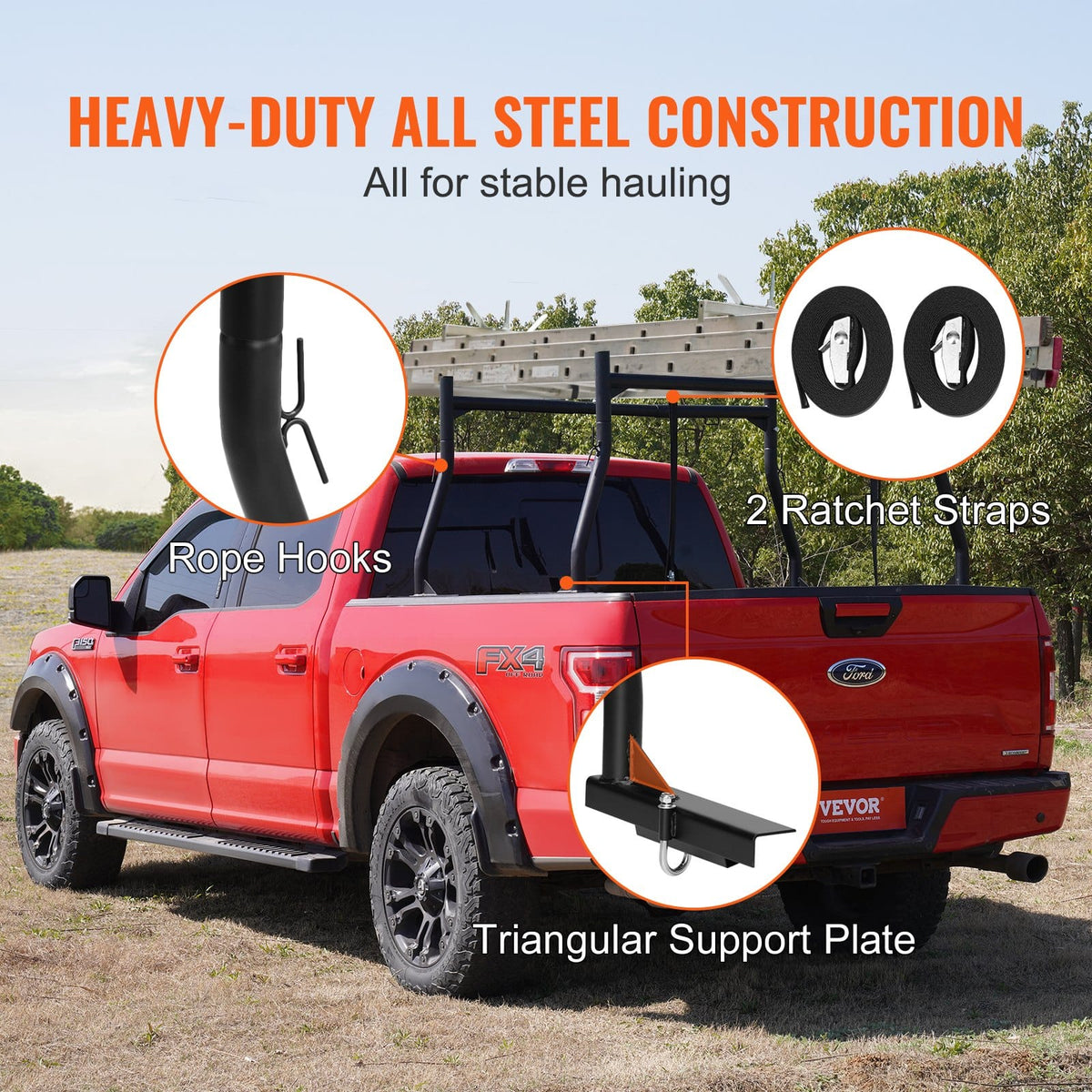 800 lb Truck Bed Rack - Steel Ladder Rack 46-71 Inch