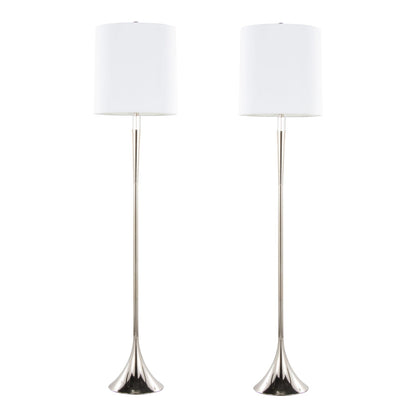 Set of 2 Metal Floor Lamps - Clear Crystal & Linen Shade