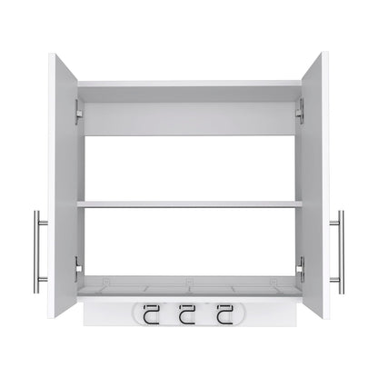 Living Room White Particle Board Wall Cabinet with Double Doors for Storage and