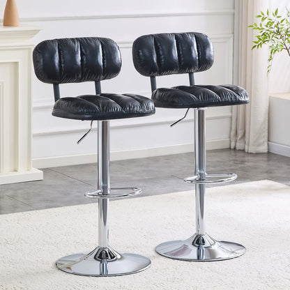 2-Pack Adjustable Bar Stools in Black PU Leather for Kitchen Island