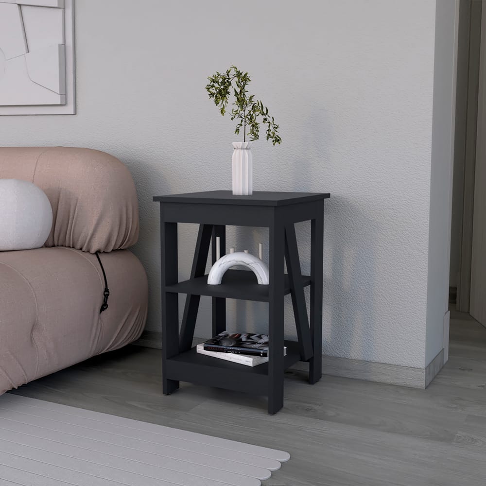 Black Engineered Wood Side Table - 15.7" x 15.7" for Living Room