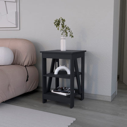 Black Engineered Wood Side Table - 15.7" x 15.7" for Living Room