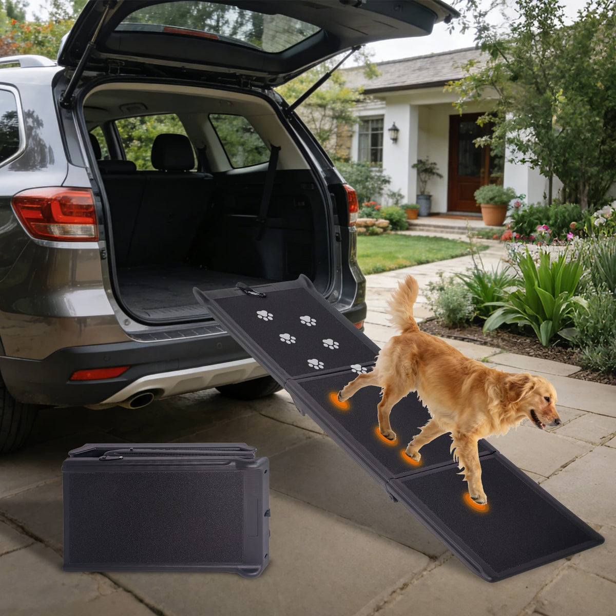 71 Inch Foldable Dog Ramp - Black Polypropylene Pet Ramp for SUVs & Trucks