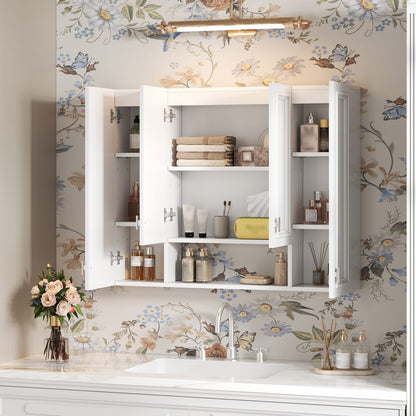 Modern White Bathroom Cabinet - 5 Adjustable Shelves Wall Mounted Storage