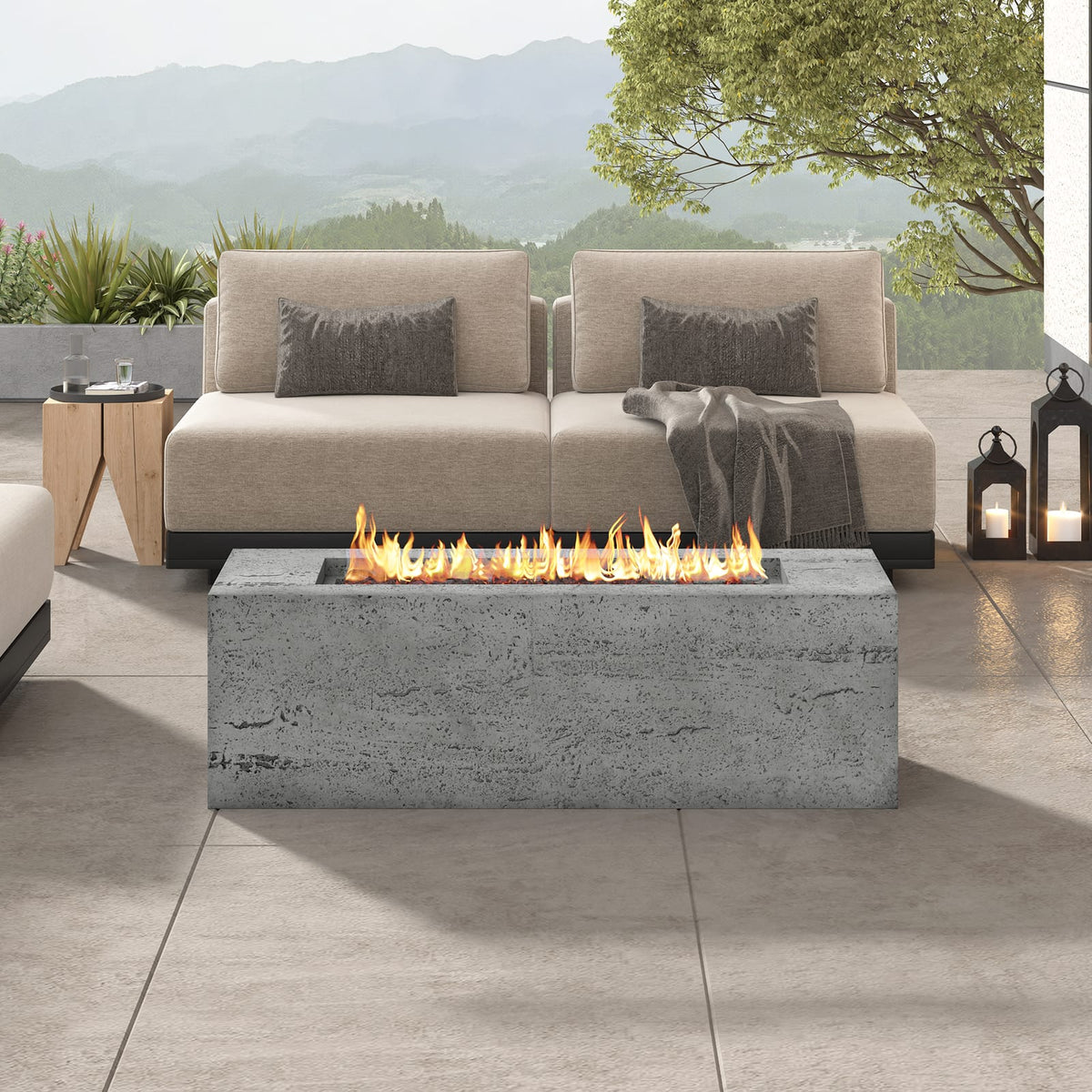 U-STYLE 2-in-1 Fire Pit & Tank Stand - Grey Magnesium Oxide for Outdoor