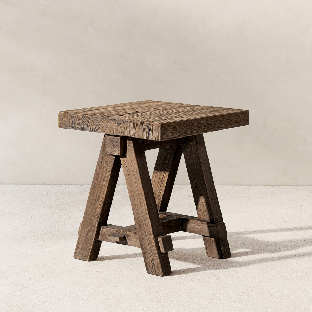 Hawthorne 18" Square Reclaimed Elm Trestle Side Table - Brown