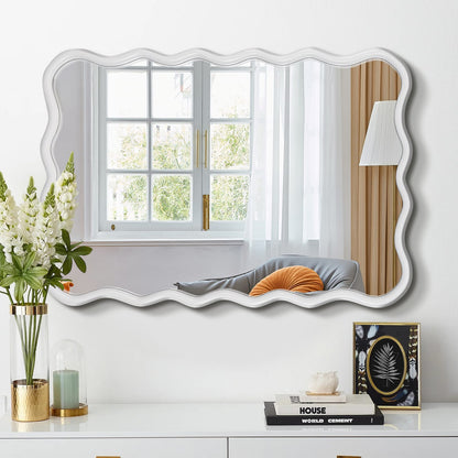 Solid Wood Wavy Rectangle Mirror - Natural Wood 40" x 28"