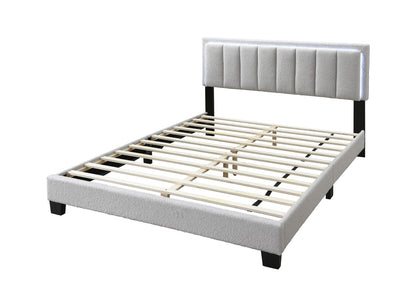 Queen Light Gray Wool Bed Frame Modern Bedroom Bed