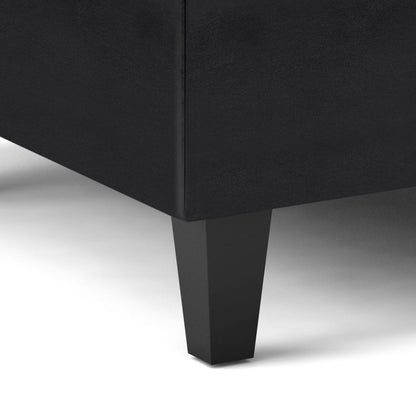 Black Faux Leather Storage Ottoman - 33.9" Coffee Table