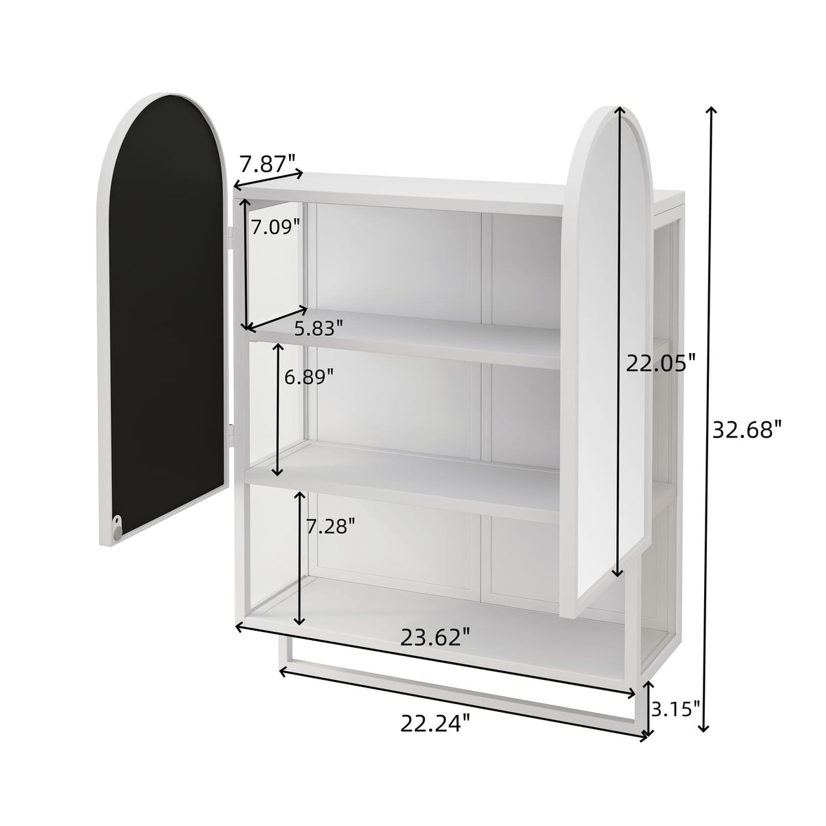 23.6" Modern Double-Arched Mirror Cabinet - White Bathroom Storage