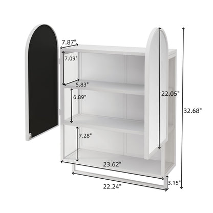 23.6" Modern Double-Arched Mirror Cabinet - White Bathroom Storage