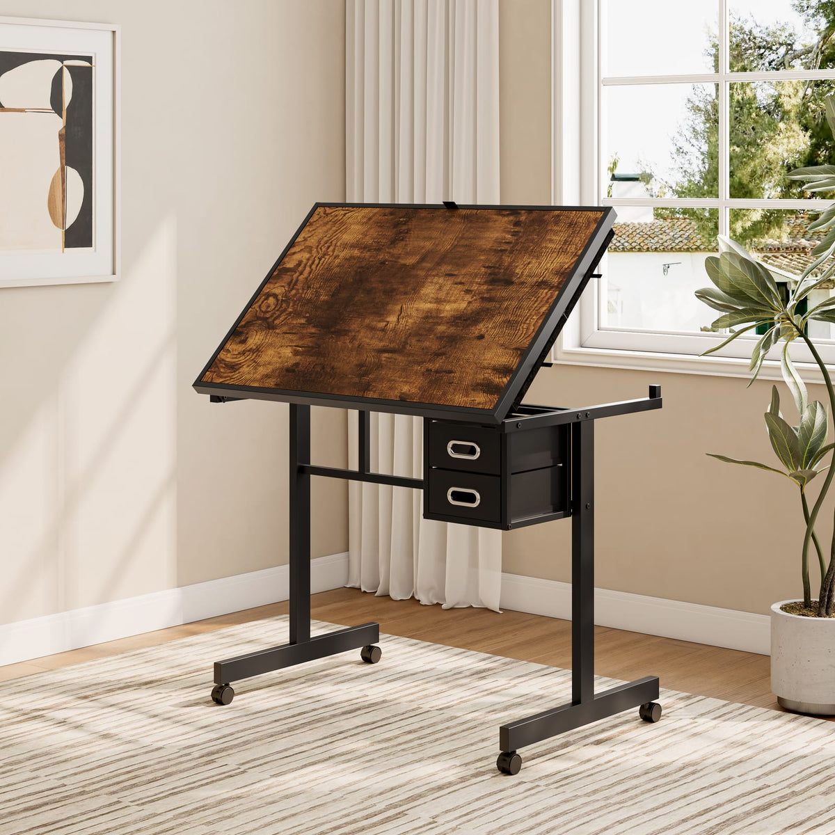 Black Jigsaw Puzzle Table with Storage Drawers
