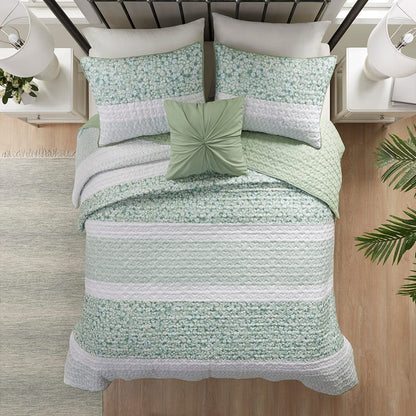 Green Polyester Seersucker Quilt Set - Full & Queen Sizes