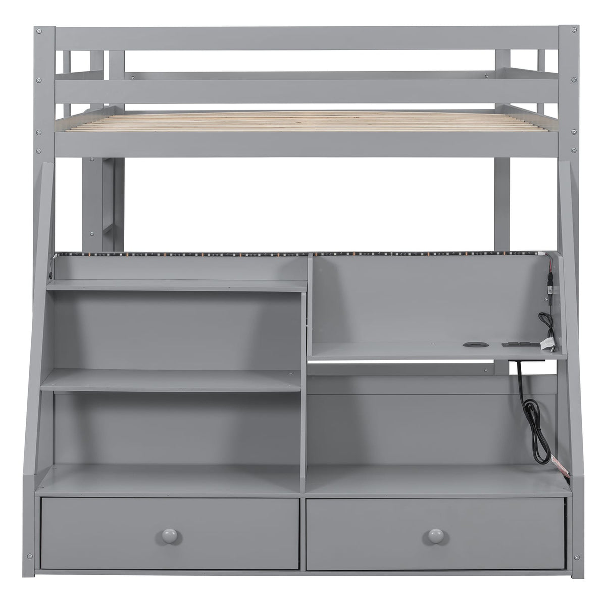 Full Bunk Bed with LED Lights & USB Ports - Gray for Bedroom
