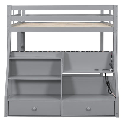 Full Bunk Bed with LED Lights & USB Ports - Gray for Bedroom