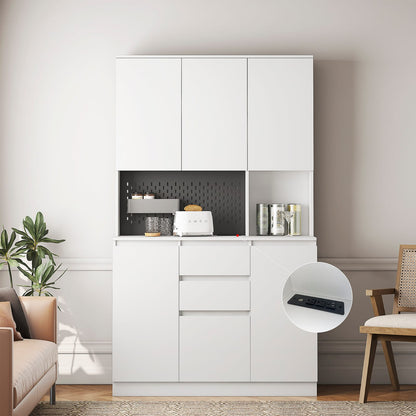 74" Kitchen Pantry Cabinet - White Particle Board Buffet Server