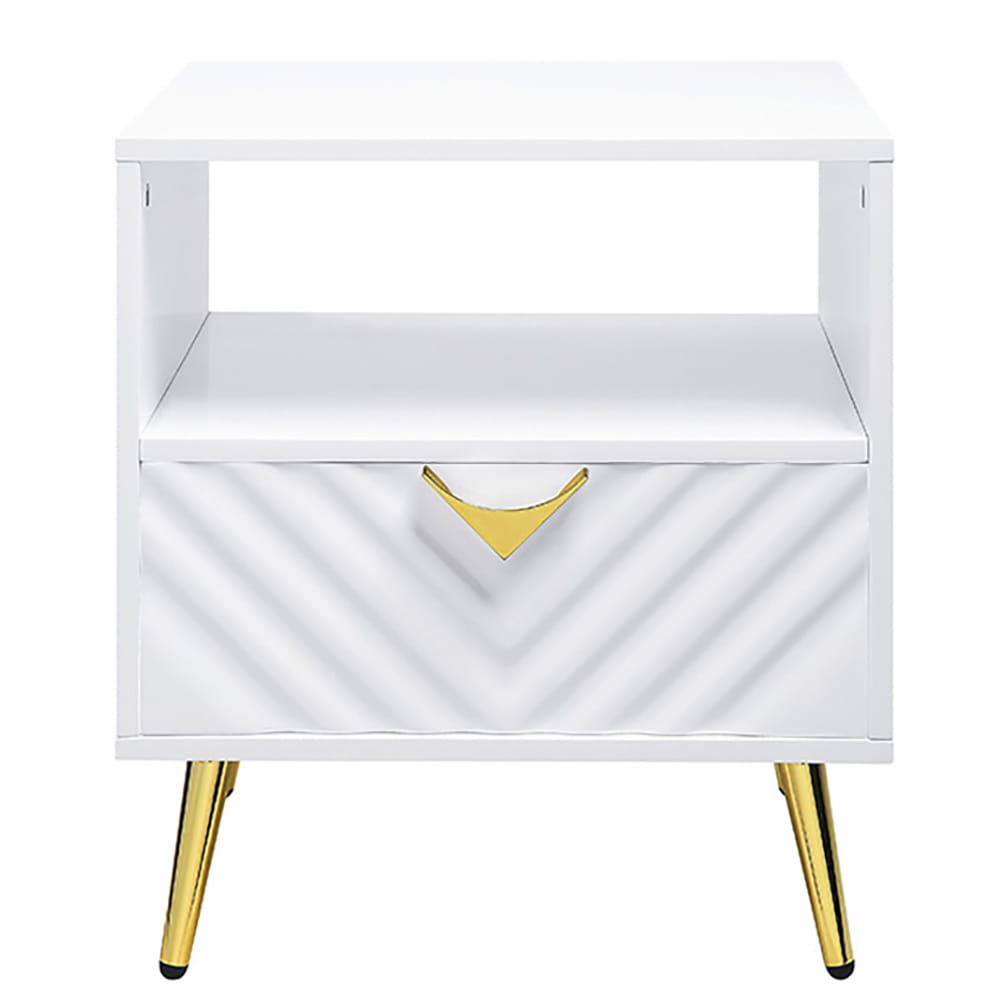 White Mid-Century Modern End Table with Storage