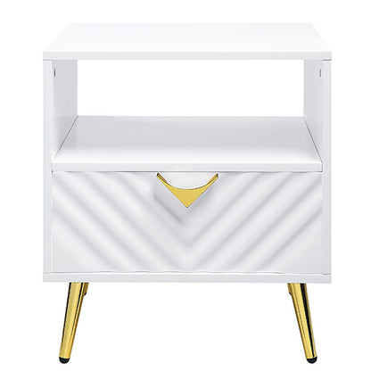 White Mid-Century Modern End Table with Storage
