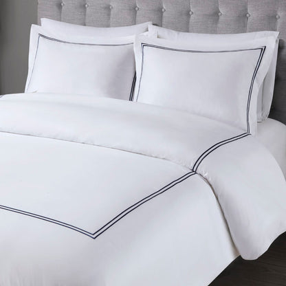Luxury White+Navy Embroidered Comforter Set - King/Cal King