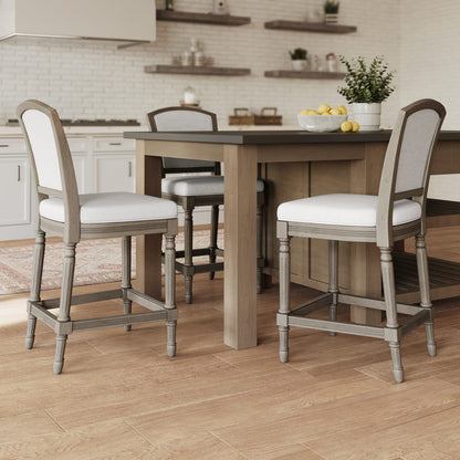Gray Counter Height Bar Stool - Wood & Fabric for Bedroom