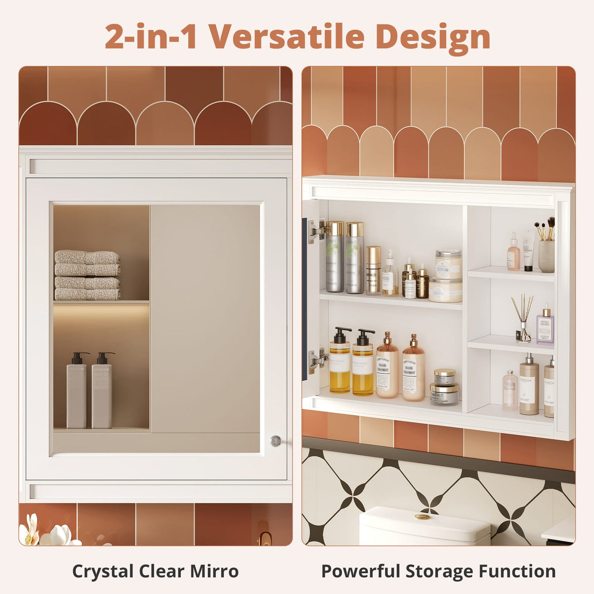 Wall Mounted Bathroom Cabinet with Mirror - White