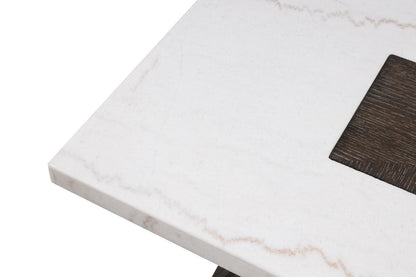 Square End Table Contemporary Style Wooden Base Marble On Top Tapered Dark Walnut