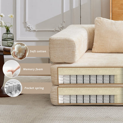 Beige Chenille Convertible Sofa Bed with Memory Foam for Guest Room for Living Room