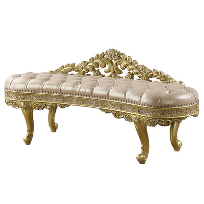 Light Gold Synthetic Leather Bench - Comfortable Storage Accent
