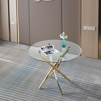 Contemporary Round Dining Table - Gold Tempered Glass