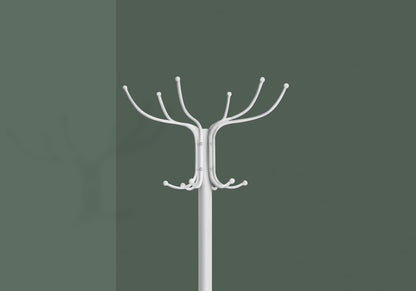 White Metal 12-Hook Coat Rack - 70" Hall Tree for Living Room