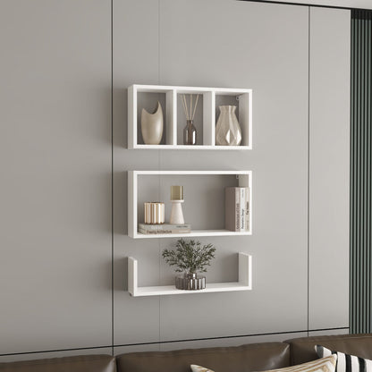 3 Tier White Floating Shelves - Modern Display Shelves