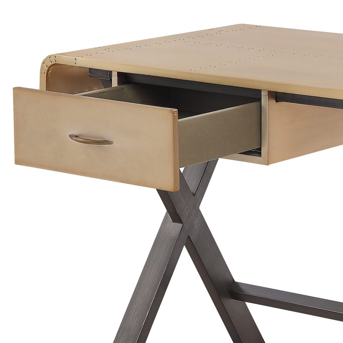 Gold Aluminum Writing Desk with Leather Accents for Workspace for Home Office