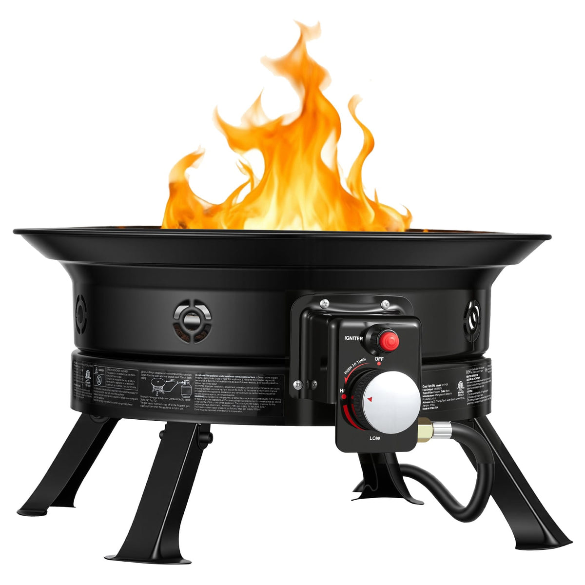 19 Inch Portable Propane Fire Pit - Black Stainless Steel Outdoor Heating