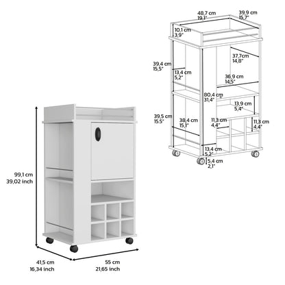 White Kitchen Island with Wine Racks - 38.77" Rolling Cart