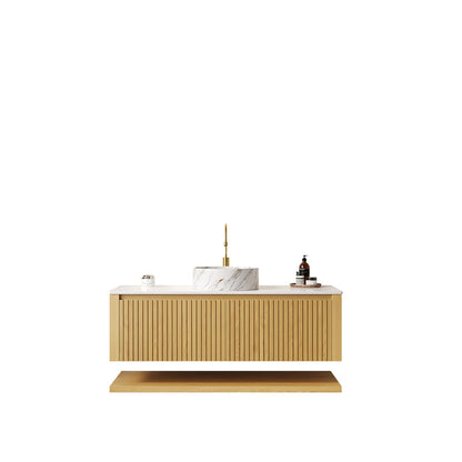 47.6 Inch Golden Oak Wall-Mounted Bathroom Vanity with Ceramic Basin