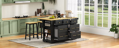 Black MDF Kitchen Island with Drop Leaf Storage and Charging Station