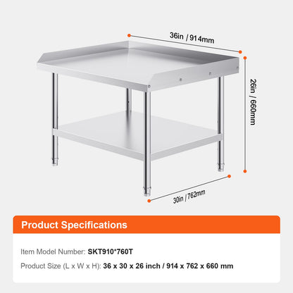 Stainless Steel Work Table - 30 x 36 Inch Prep Table with Backsplash