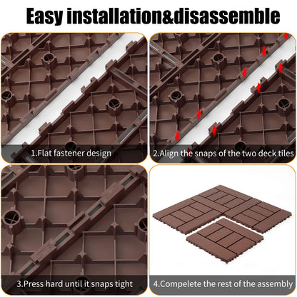 12 Inch Red Brown Polypropylene Deck Tiles - Garden Patio