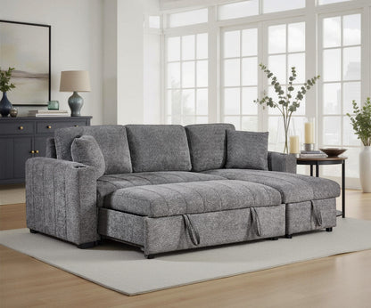 Gray Boucle 3 Seat Sectional Sofa with Sleeper