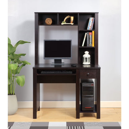 Espresso Student Desk with Hutch - Compact Home Office Desk