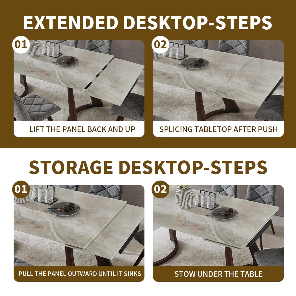 Walnut Sintered Stone Dining Table - 6 Person Expandable Table