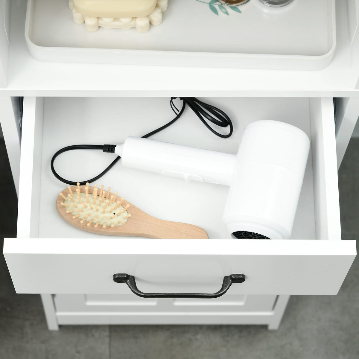 Slim White Bathroom Storage Cabinet - Tall Linen Tower with Adjustable Shelves