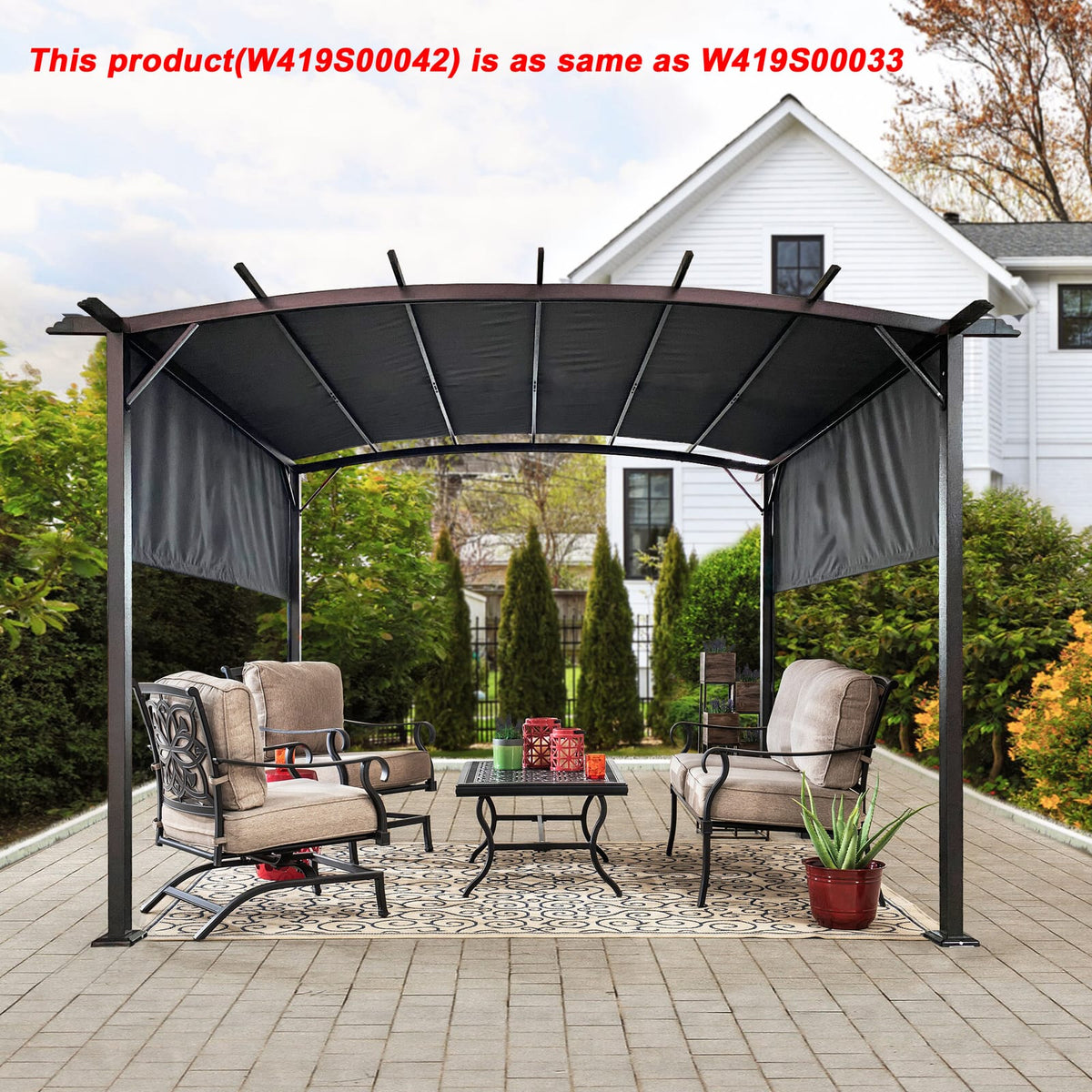 12x9 Ft Gray Steel Patio Gazebo - Retractable Shade