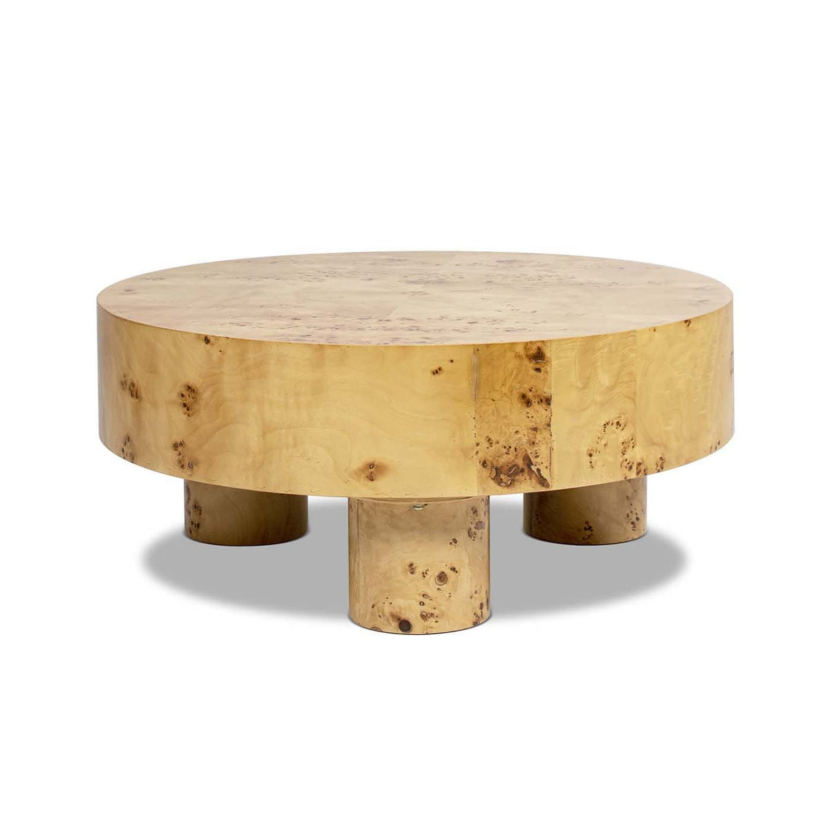 35.5" Round Burl Wood Coffee Table - Brown Pillar Legs