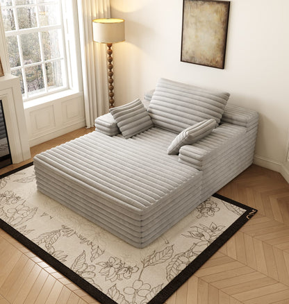 Grey Corduroy Chaise Lounge Sofa - Oversized Sleeper Couch