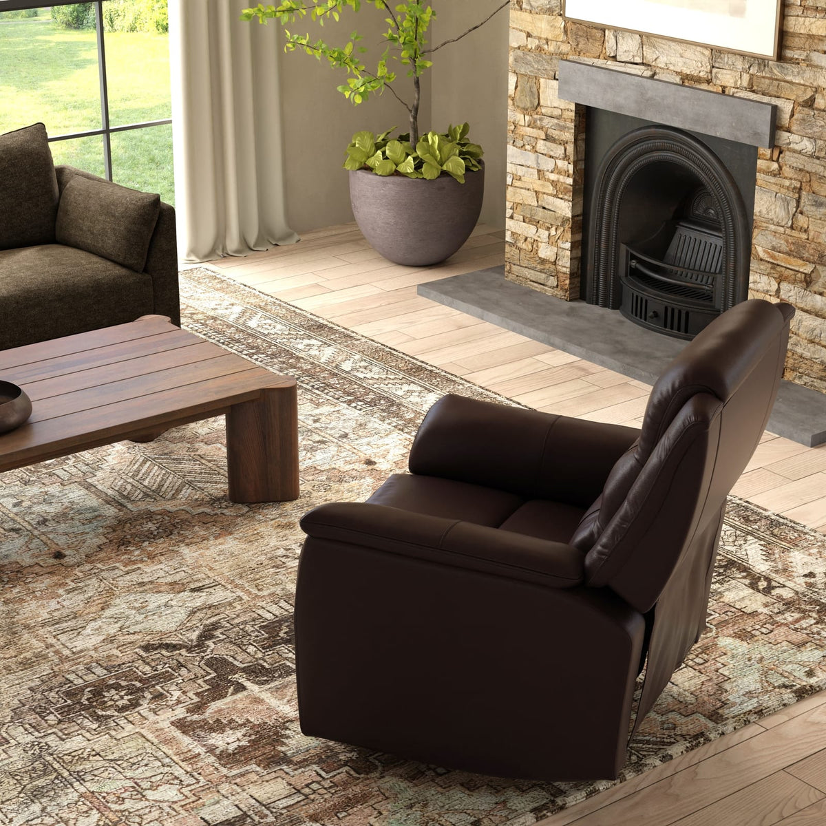 Dark Brown Manual Recliner with Swivel & Footrest for Living Room