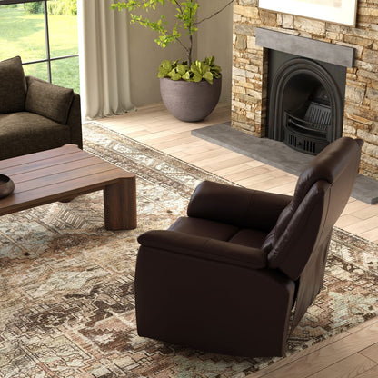 Dark Brown Manual Recliner with Swivel & Footrest for Living Room