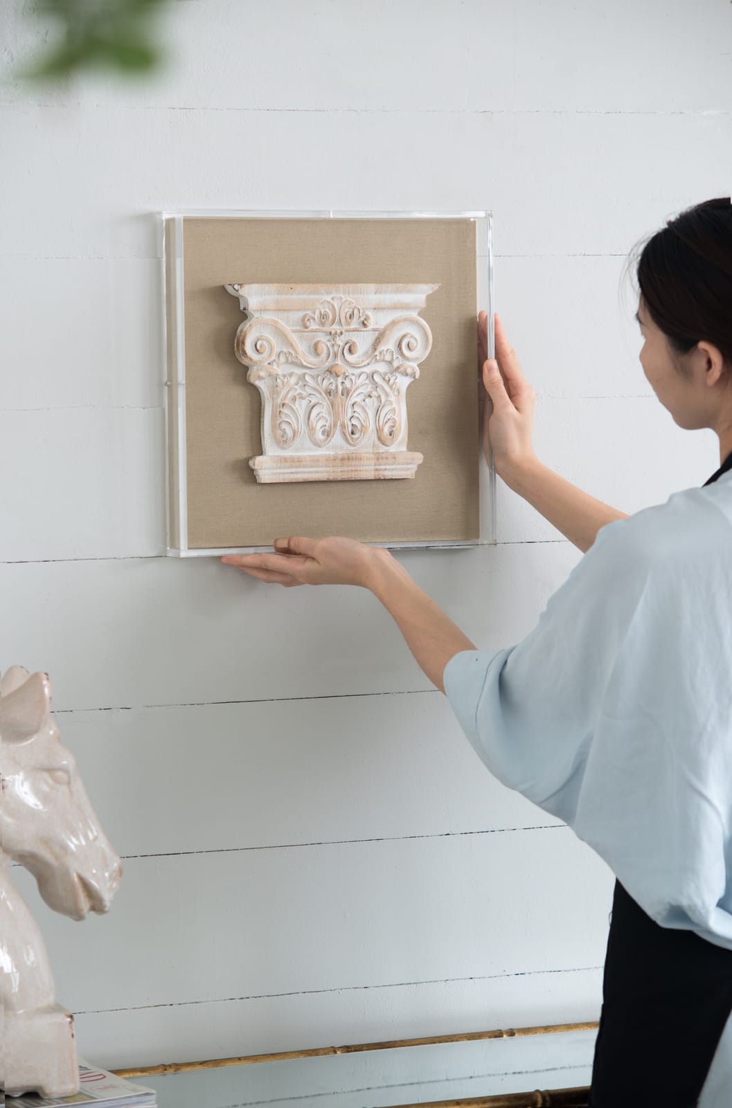Beige Wood Wall Art Set - 3 Corinthian Pedestal Pieces